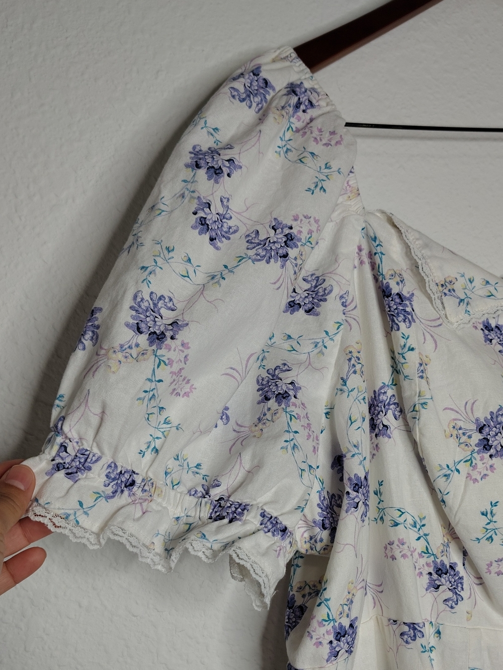 Scoop Cotton Linen Floral Lace Puff Sleeves Midi Dress Size 4X Bohemian Beachy - Picture 8 of 16